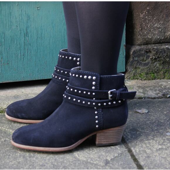 Boden Keira Ankle Boots Women's Size 41/9.5 Navy Blue Studded Suede Edgy Chic - Picture 2 of 16